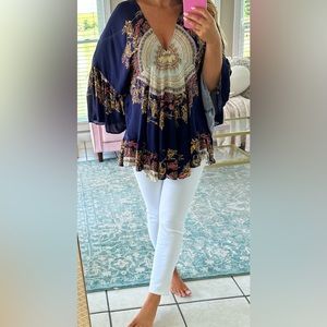 FREE PEOPLE Sunset Dreams Ruffle Top Blue womens S P